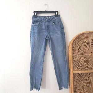 Rewash Denim High Rise Tapered Girlfriend Jeans Light Wash 3/26 Raw Hem